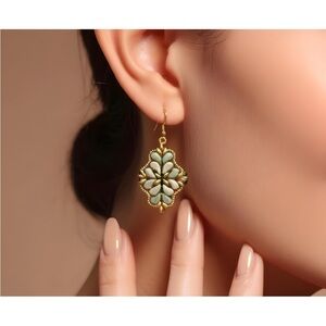 Elegant Gold and Cream Floral Earrings